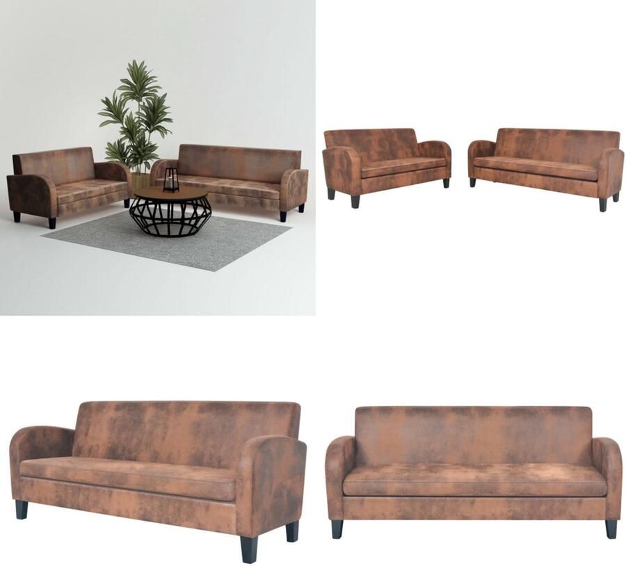 VidaXL Bankstel kunstsuède bruin 2-delig Bank Banken Ligbank Ligbanken