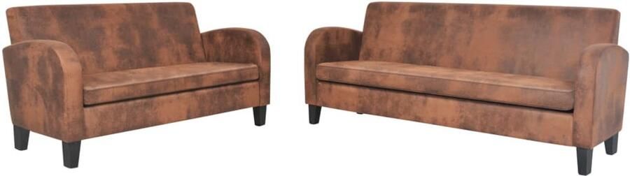 VidaXL Bankstel Kunstsuède Bruin 2-delig Bankstel Salontafel Lederlook Bruine Kleur Kunstleder