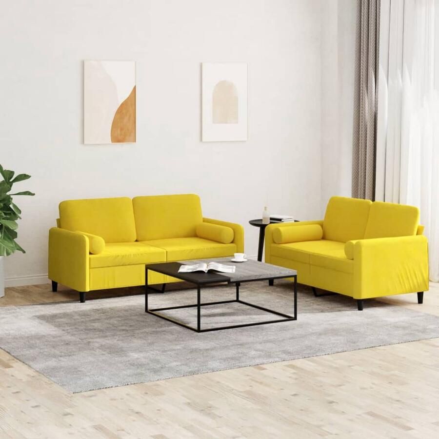 The Living Store Bank Zacht Fluweel 2-zits en 3-zits Geel Comfortabele Zitervaring Lounge Set Bankstel Fluweel Sofa Gele Bank 2 Persoons Bank - Foto 2