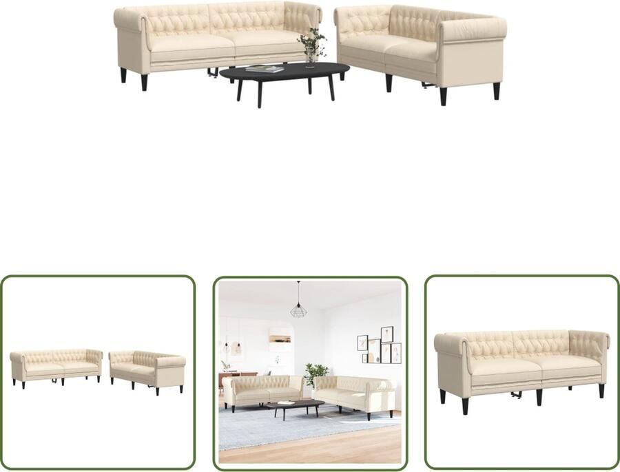 The Living Store 2-delige Loungeset stof crèmekleurig Loungebank Bankstel Sofa Set Woonkamer Meubilair Creme Kleur