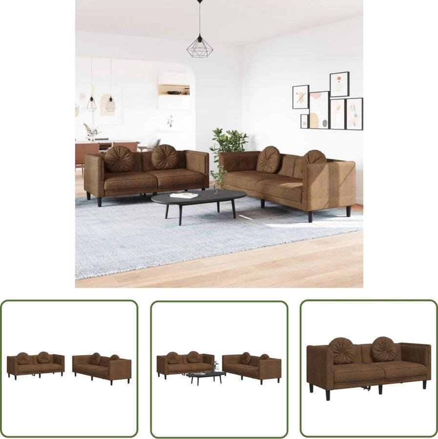 The Living Store Loungebank Loungeset 2- en 3-zitsbank Bruin Fluweel Comfortabele Zitervaring Loungeset Bankstel Bruine Bank Velvet Bank Comfortabele Bank - Foto 2