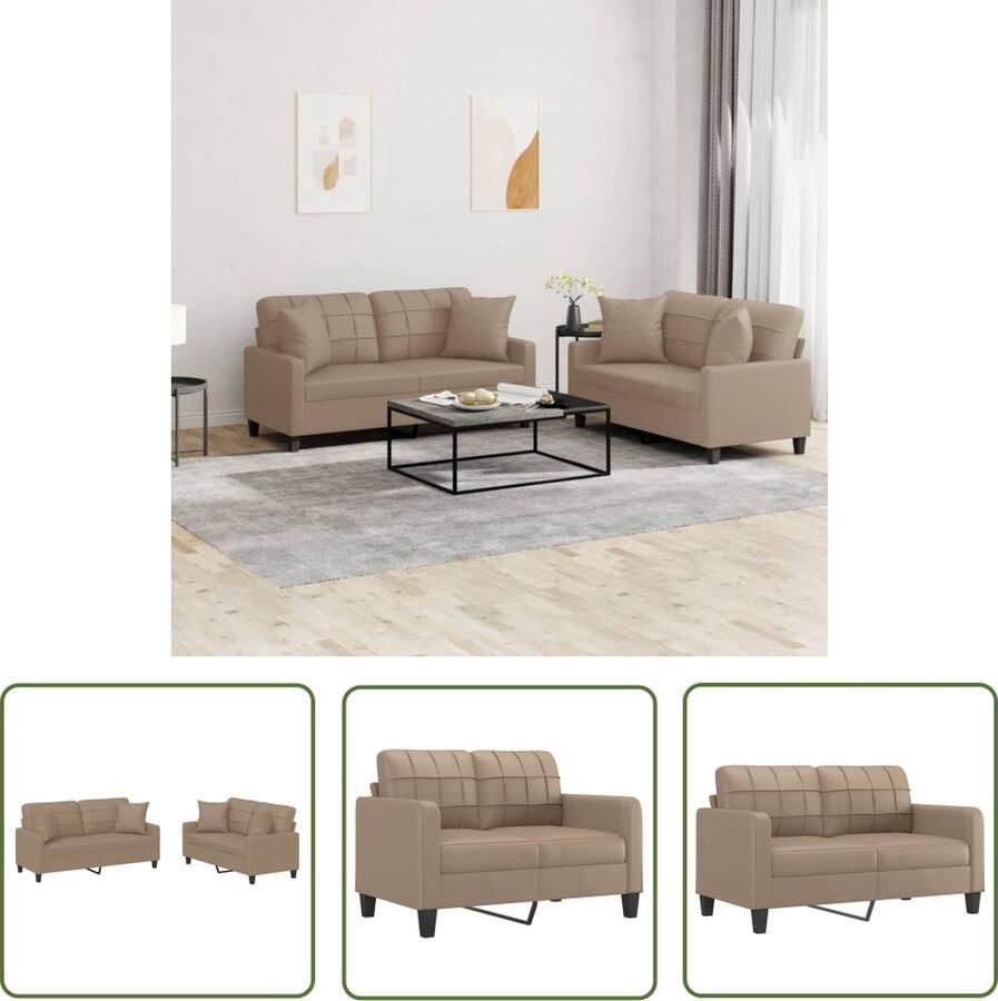 The Living Store Loungeset Kunstleer 2-zitsbank Cappuccino Duurzaam materiaal Stevig frame Loungeset Bankstel Buitenmeubel Tuinlounge Lounge Set