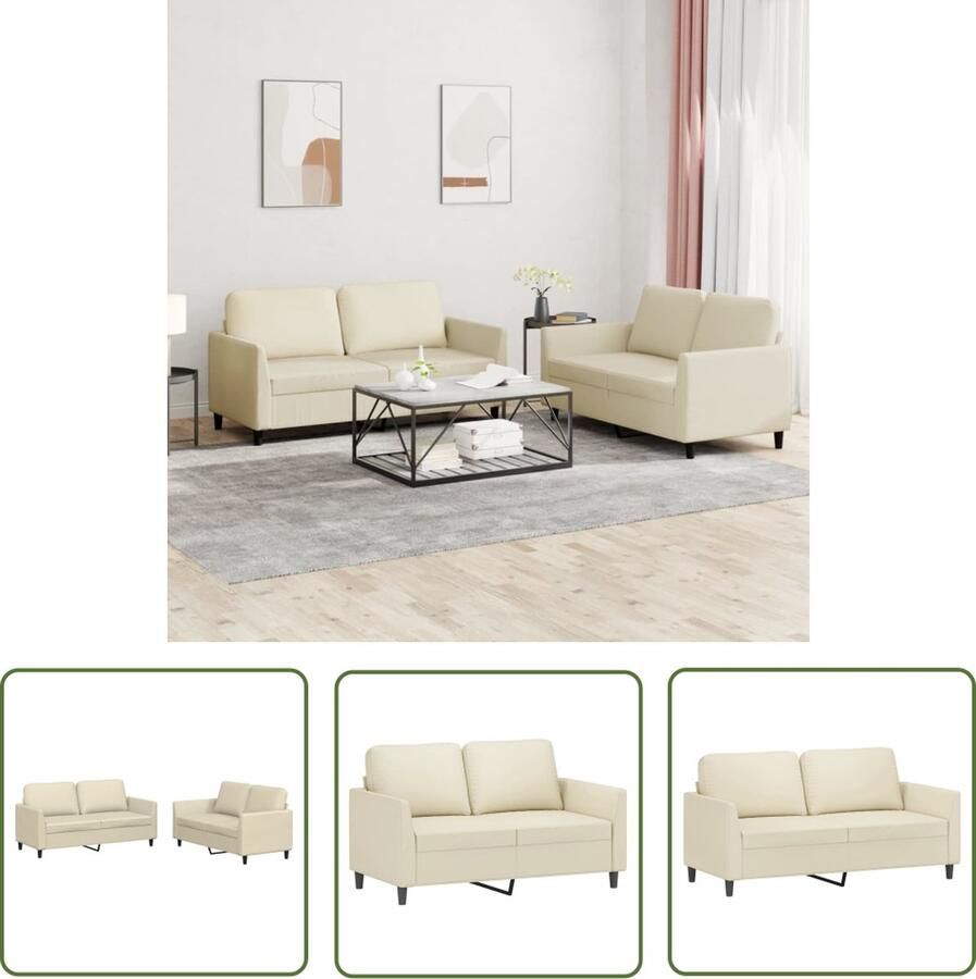 The Living Store 2-delige Loungeset met kussens kunstleer crème Loungeset Bankstel Kunstleder Sofa Lounge Set Creme Kleuren Meubels - Foto 2