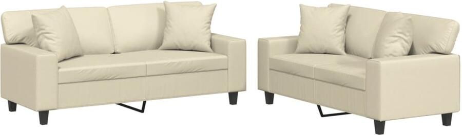 The Living Store Loungebank Kunstleer 2-zitsbank 140 cm Crème Luxe Comfort met Kussens Loungeset Bankstel 2 Persoons Bank Banksofa Kunstleder Sofa