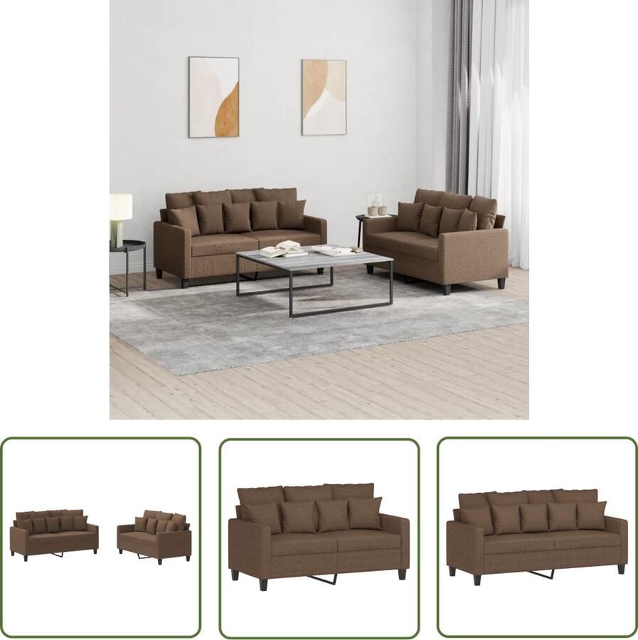 VidaXL Bankstel Loungeset 2-delige Loungeset met kussens stof bruin Meubilair 2 Persoons Bank Lounge Stoffen Bank