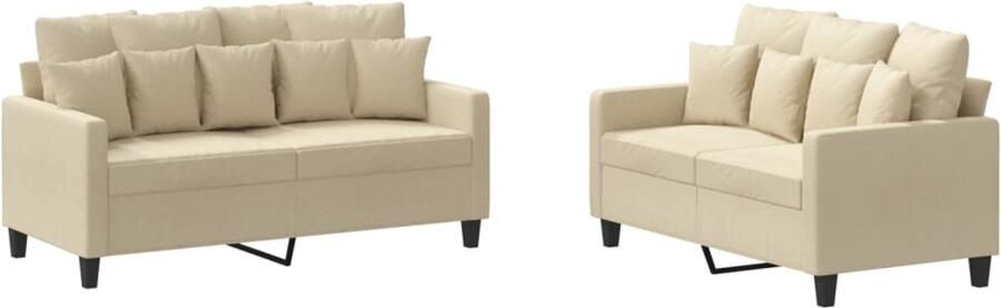 The Living Store 2-delige Loungeset met kussens stof crèmekleurig Loungeset Bankstel Tuinset Lounge Meubilair Creme Kleur