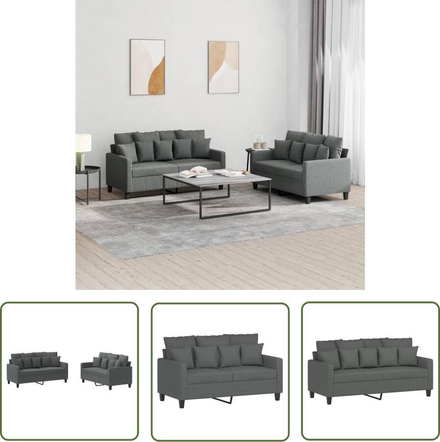 The Living Store Loungeset 2-zitsbank donkergrijs 138x77x80cm duurzame stof Loungeset Bankstel Buitenmeubel Tuinlounge Grijs
