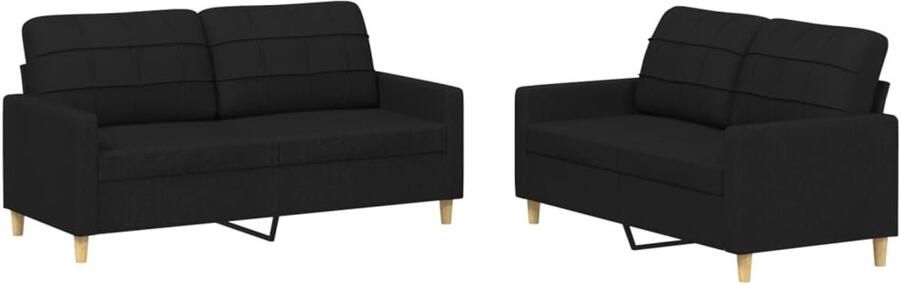 The Living Store Loungeset Zwarte Stof 2-zitsbank 138x77x80cm + Driezitsbank 198x77x80cm + 5 Zitkussens Loungeset Bankstel Buitenmeubel Tuinlounge Zwarte Lounge