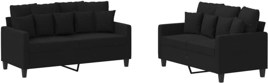 The Living Store 2-delige loungeset met kussens stof zwart Loungeset Bankstel Buitenmeubilair Tuinlounge Loungebank
