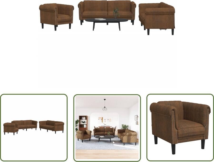 The Living Store 3-delige Loungeset fluweel bruin Loungeset Bankstel Bruine Bank Velvet Bank Comfort Bank