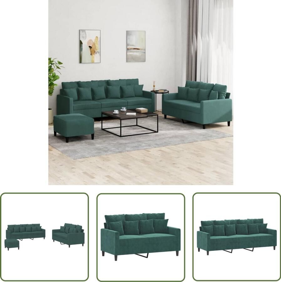 VidaXL Bankstel Loungeset 3-delige Loungeset met kussens fluweel donkergroen Fluweel Groen Lounge Meubilair