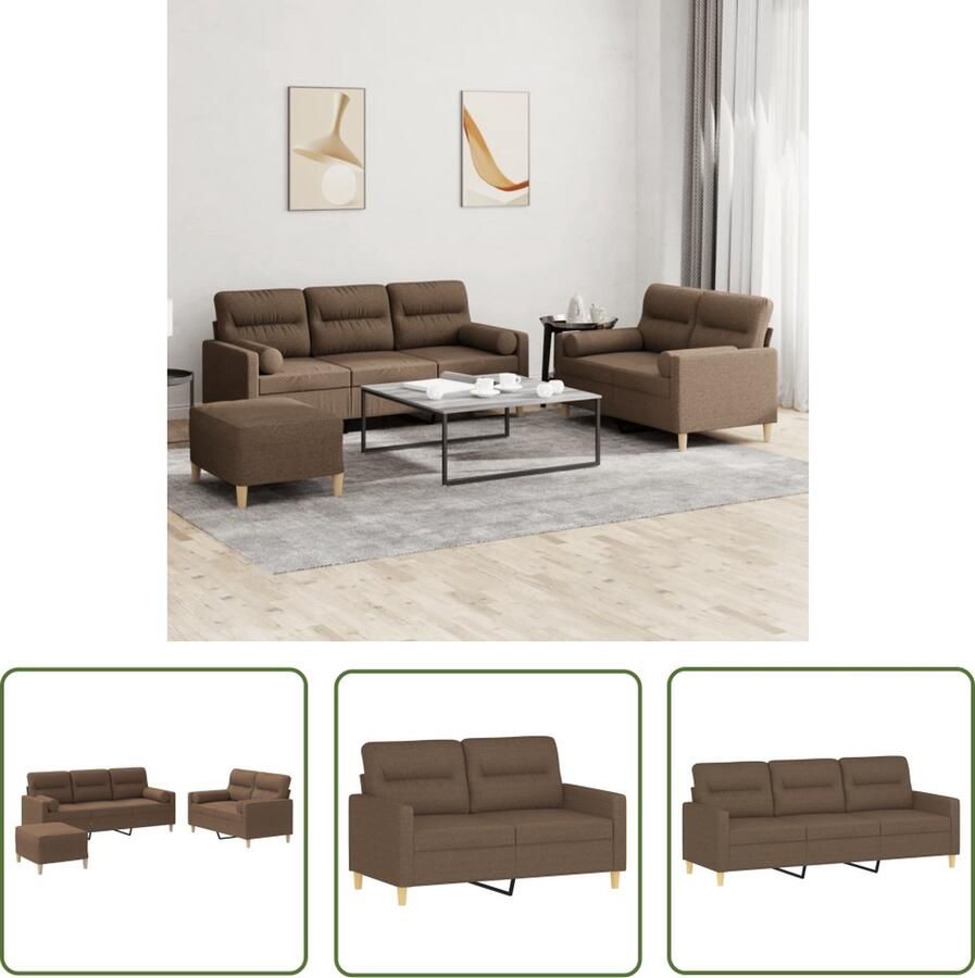 The Living Store 3-delige Loungeset met kussens stof bruin Loungeset Bankstel Loungemeubilair Buitenterras Tuinlounge