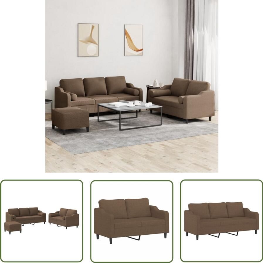 VidaXL Bankstel Loungeset 3-delige Loungeset met kussens stof bruin Meubilair Lounge Stoffen Tuinset