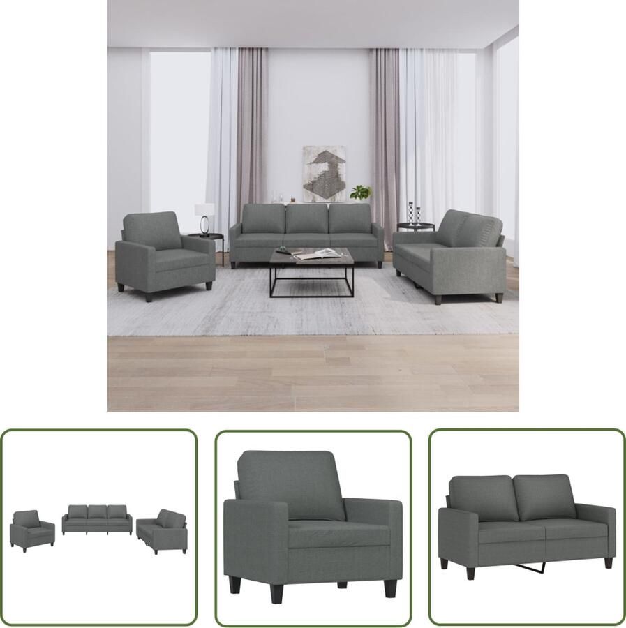 The Living Store Loungeset Dante Bankstel Donkergrijs 6-delig Metaal Multiplex Stof Loungeset Bankstel Donker Grijs Stoffen Sofa Lounge Set
