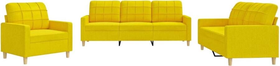 VidaXL Bankstel Loungeset 3-delige Loungeset met kussens stof lichtgeel Fauteuils 2-zitsbank 3-zitsbank