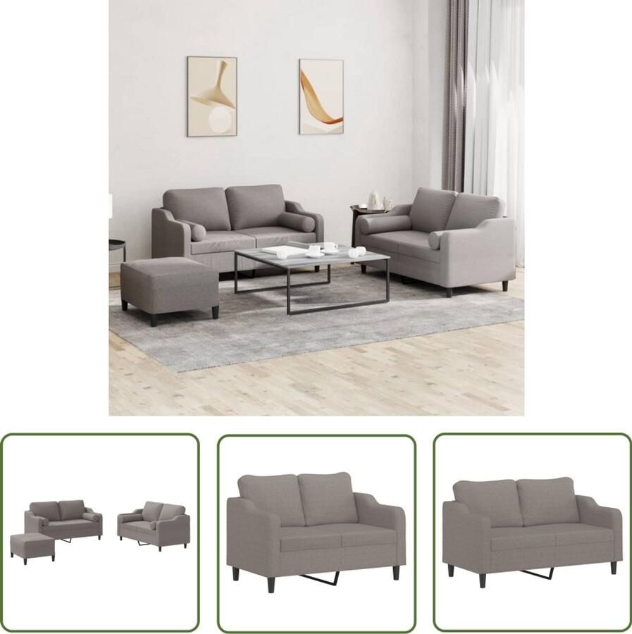 VidaXL Bankstel Loungeset 3-delige Loungeset met kussens stof taupe Lounge Meubilair Tuinset Buitenshuis Wonen
