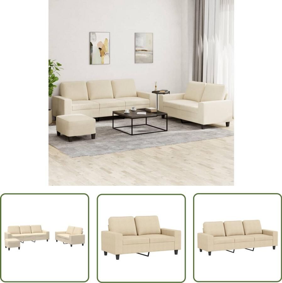 VidaXL Bankstel Loungeset 3-delige Loungeset stof crèmekleurig Buitenmeubilair Loungehoek Tuinset