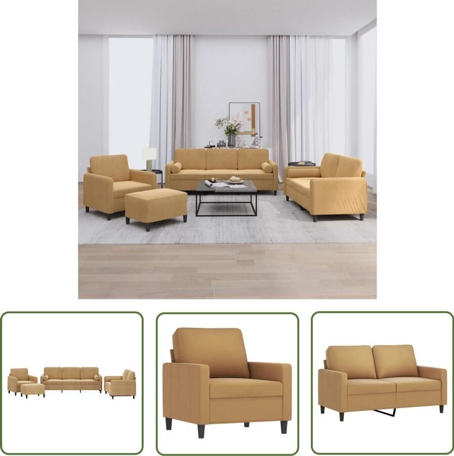 VidaXL 4-delige Loungeset met kussens fluweel bruin Loungeset Bankstel Bruin Fluweel Lounge Meubilair Salonset