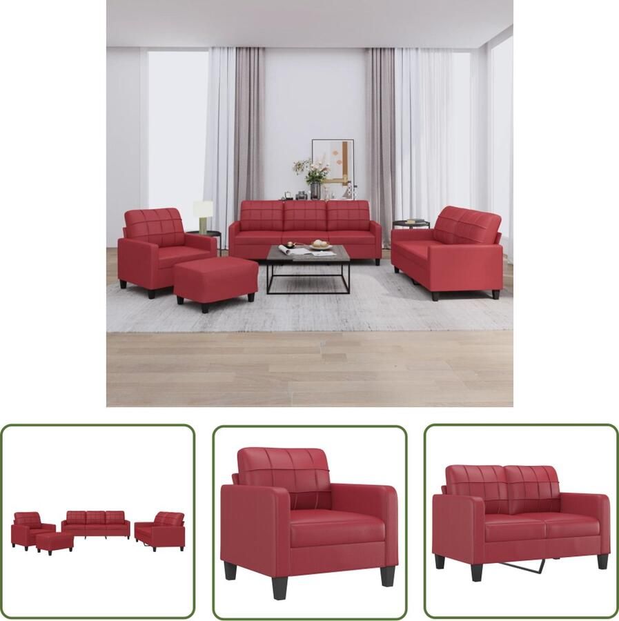The Living Store 4-delige Loungeset met kussens fluweel wijnrood Loungeset Bankstel Tuinmeubilair Rood Meubilair Kunstleder Sofa