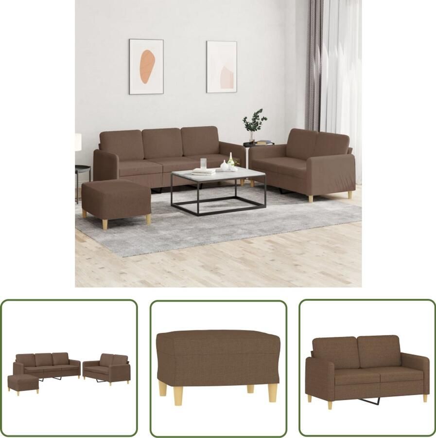 VidaXL Bankstel Loungeset 4-delige Loungeset met kussens stof bruin Bruine Sofa Stoffen Meubels Loungebank