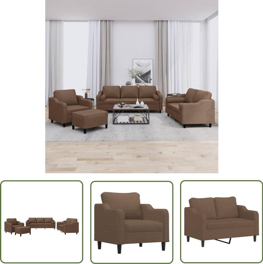 VidaXL Bankstel Loungeset 4-delige Loungeset met kussens stof bruin Buitenterras Tuinset Loungemeubilair