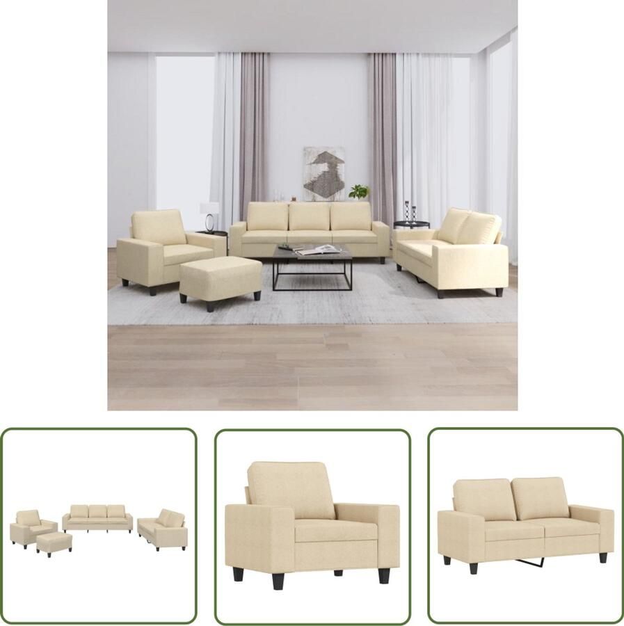 VidaXL Bankstel Loungeset 4-delige Loungeset stof crèmekleurig Tuinset Creme Kleuren Stoffen Meubels