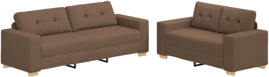 VidaXL Bankstel met kussen 2 pcs Bruin 221 x 78 x 80 cm Stof