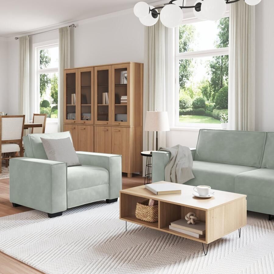 VidaXL Sofa Stoel Set van 3 Lichtgrijs Fluweel Ergonomisch Sofa Stoel