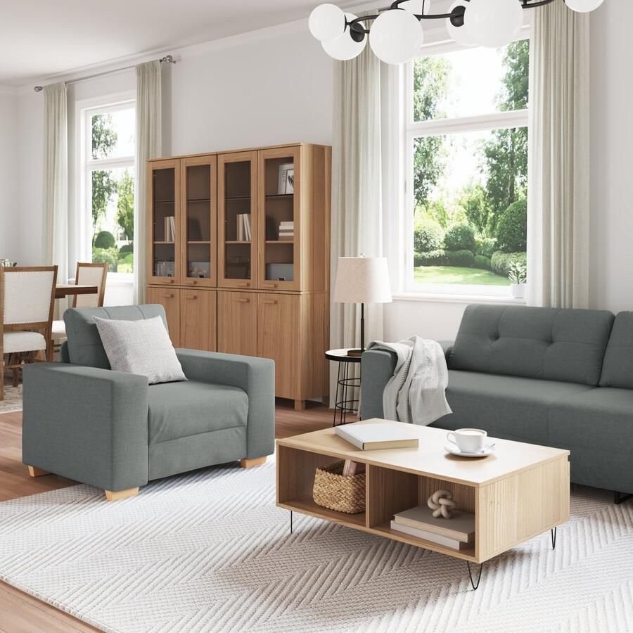 VidaXL Loveset Sofa Set van 3 Donkergrijs Stof Duurzaam Loveset Sofa