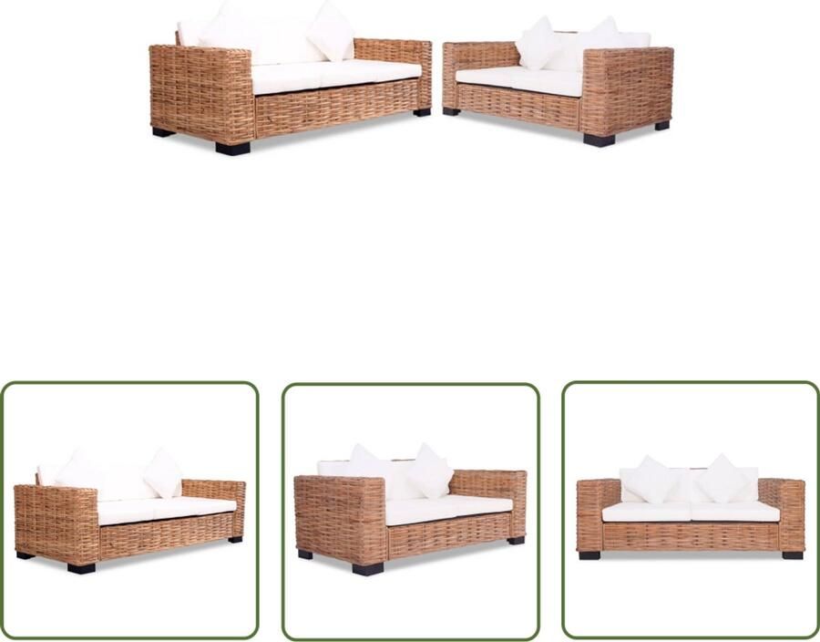 VidaXL Bankstel Natuurlijk Rattan 15-delig Rattan Meubels Lounge Set Buitenbank Tuinbank Zweefstoelen Terrasdecoratie Balkon Decoratie Loungebank