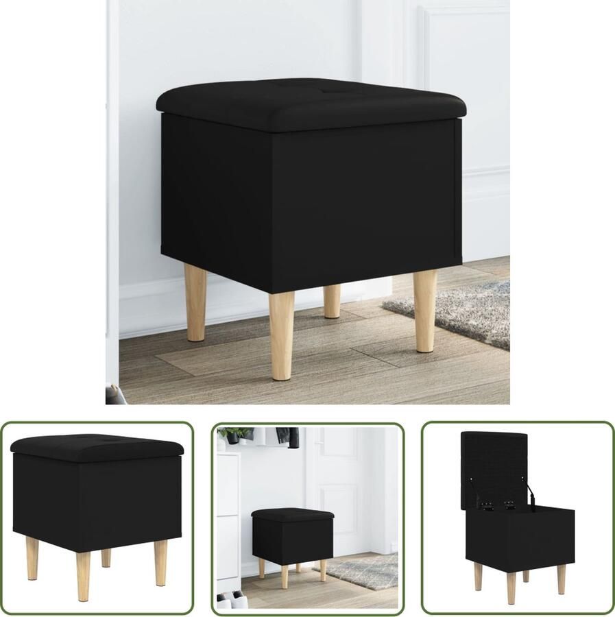 The Living Store Opbergbank 42x42x46 cm bewerkt hout zwart Opbergbank Bankstel Zithoek Kast Meubilair