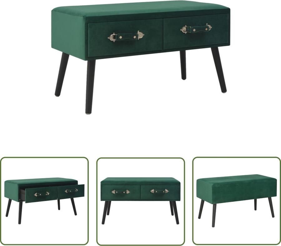 The Living Store Opbergbank Groen Fluweel 80x40x46cm 2 lades Opbergbank Bankstel Fluweel Bank Groene Bank Lounge Bank - Foto 2
