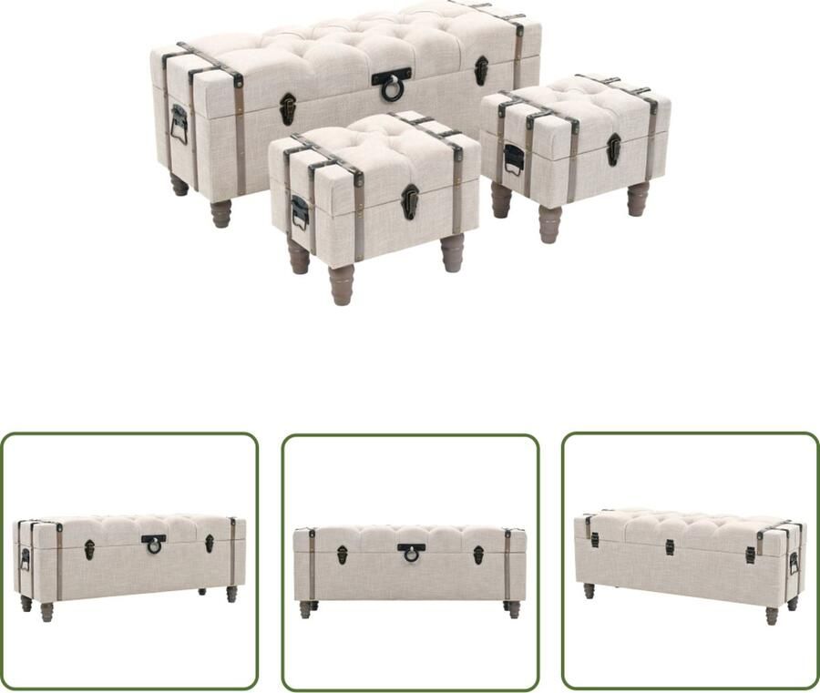 The Living Store Opbergbankenset 112x37x45 cm massief hout en staal 3-delig Opbergbank Bankstel Salontafel Meubilair Houten Bank - Foto 2