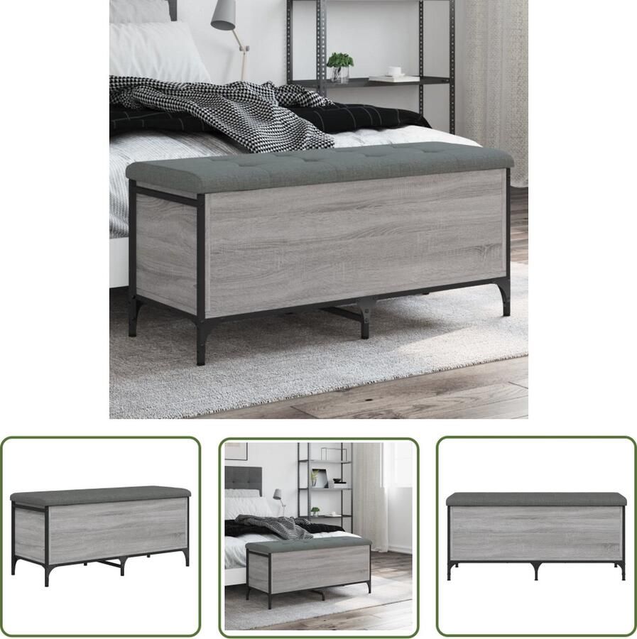 The Living Store Opbergbankje 102x42x45 cm bewerkt hout grijs sonoma eikenkleur Opbergbank Gangbankje Houten Bank Grijze Bank Bankstel