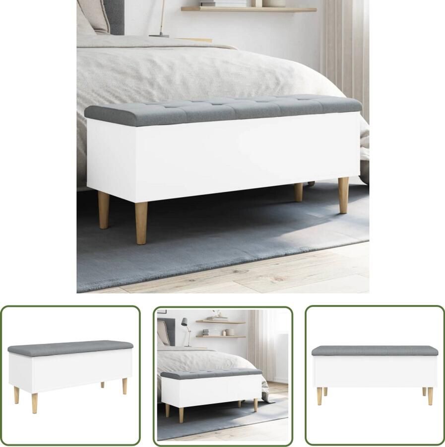 VidaXL Bankstel Opbergbank Opbergbankje 102x42x46 cm bewerkt hout wit Salontafel Livingroom Furniture Moderne Bank