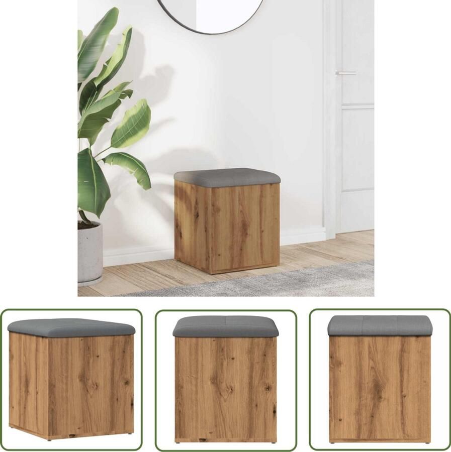 VidaXL Bankstel Opbergbank Opbergbankje 42x42x45 cm bewerkt hout artisanaal eikenkleur Houten Bank Salontafel Kast