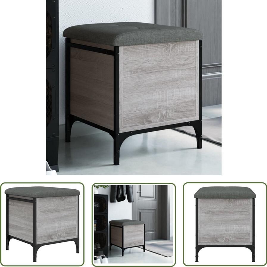 The Living Store Opbergbankje 42x42x45 cm bewerkt hout grijs sonoma eikenkleurig Opbergbankje Opbergbankjes Schoenenbankje Halbankje