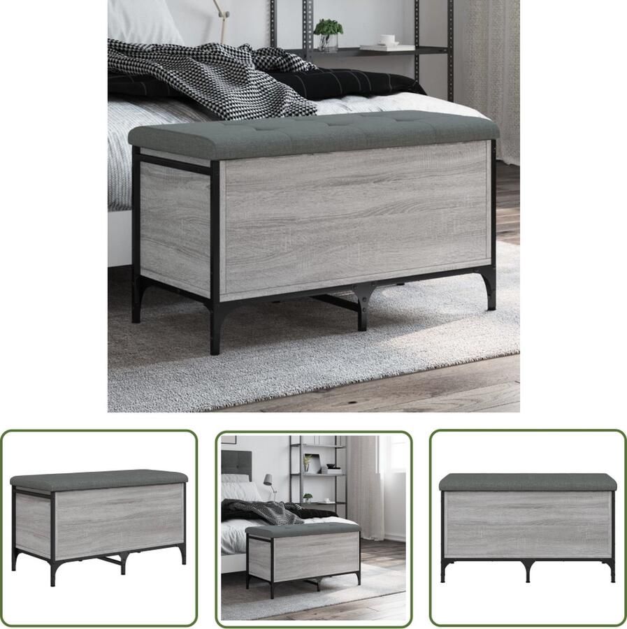 The Living Store Opbergbankje 82x42x45 cm bewerkt hout grijs sonoma eikenkleurig Opbergbank Gangbank Bench Houten Bank Grijze Bank