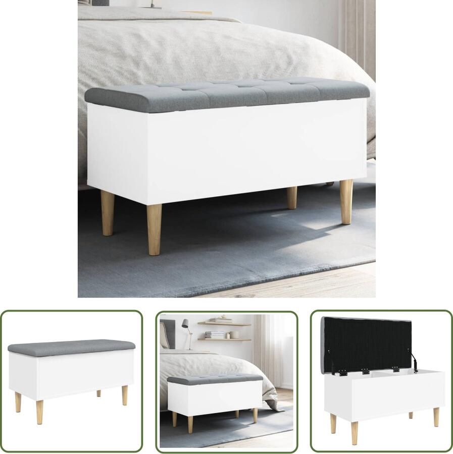 The Living Store Opbergbankje 82x42x46 cm bewerkt hout wit Opbergbank Entree Bank Hal Meubels Bankstel Wit Meubilair