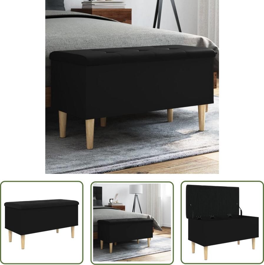 The Living Store Opbergbankje 82x42x46 cm bewerkt hout zwart Opbergbank Gangbankje Zwarte Bank Houten Bank Meubilair