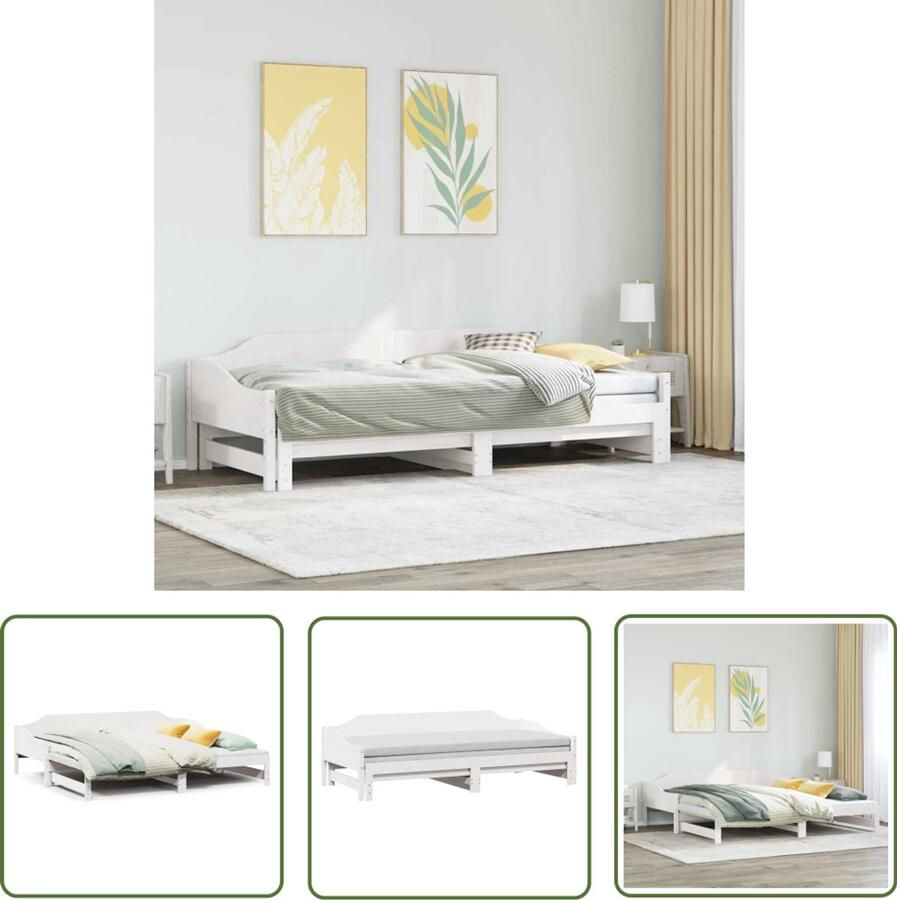 VidaXL Bankstel Slaapbank met onderschuifbed 80x200 cm massief grenenhout wit Tweepersoonsbed Houten Bed Stapelbed
