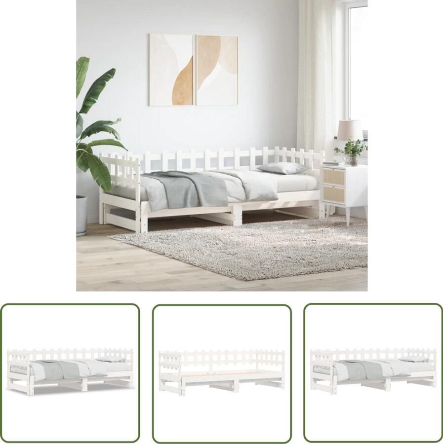 VidaXL Slaapbank uitschuifbaar massief grenenhout wit 2x(90x200) cm Slaapbank Bankstel Slaapbanken Multifunctionele Bank Stapelmatras