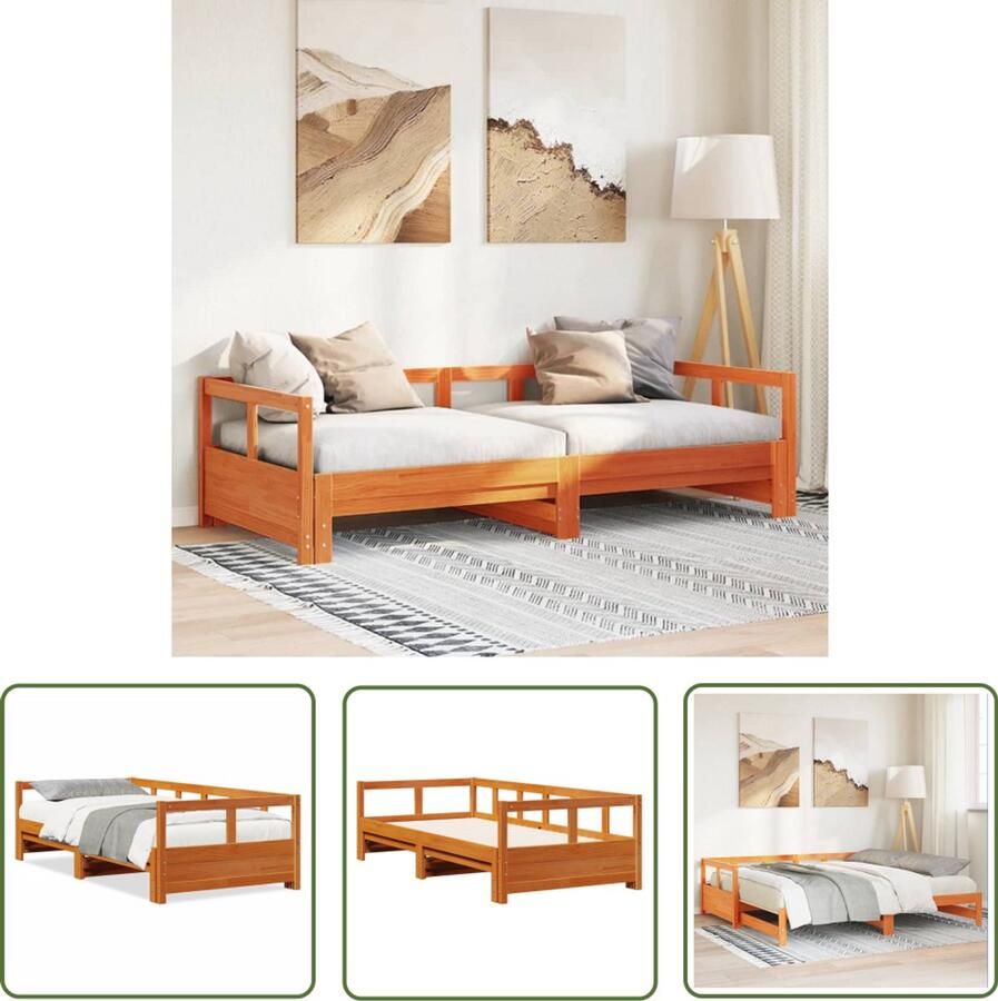 VidaXL Slaapbank zonder matras 90x200 cm massief grenenhout wasbruin Slaapbank Bankstel Tweepersoonsbed Houten Bed Zitbank