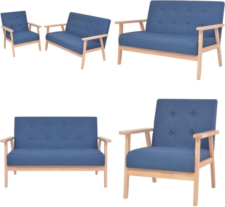 VidaXL Bankstel stof blauw 2-delig Bankstel Bankstellen Moderne Bank Moderne Banken
