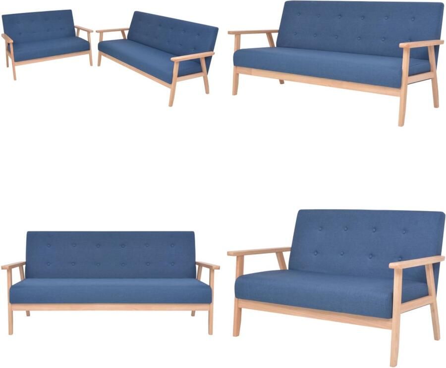 VidaXL Bankstel stof blauw 2-delig Bankstel Bankstellen Moderne Bank Moderne Banken