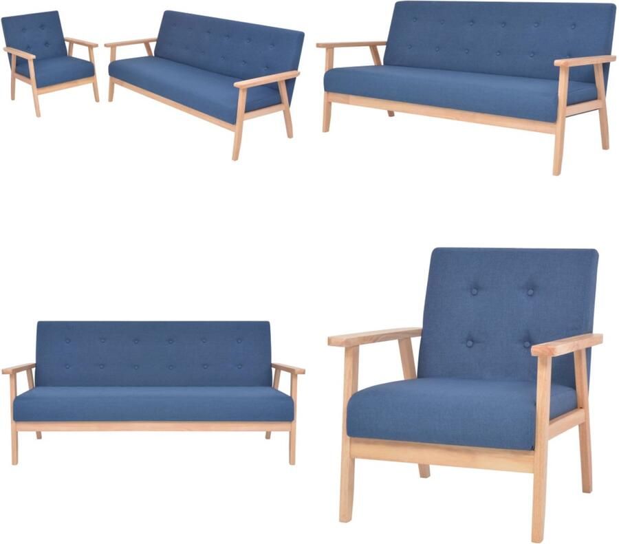 VidaXL Bankstel stof blauw 2-delig Bankstel Bankstellen Moderne Bank Moderne Banken