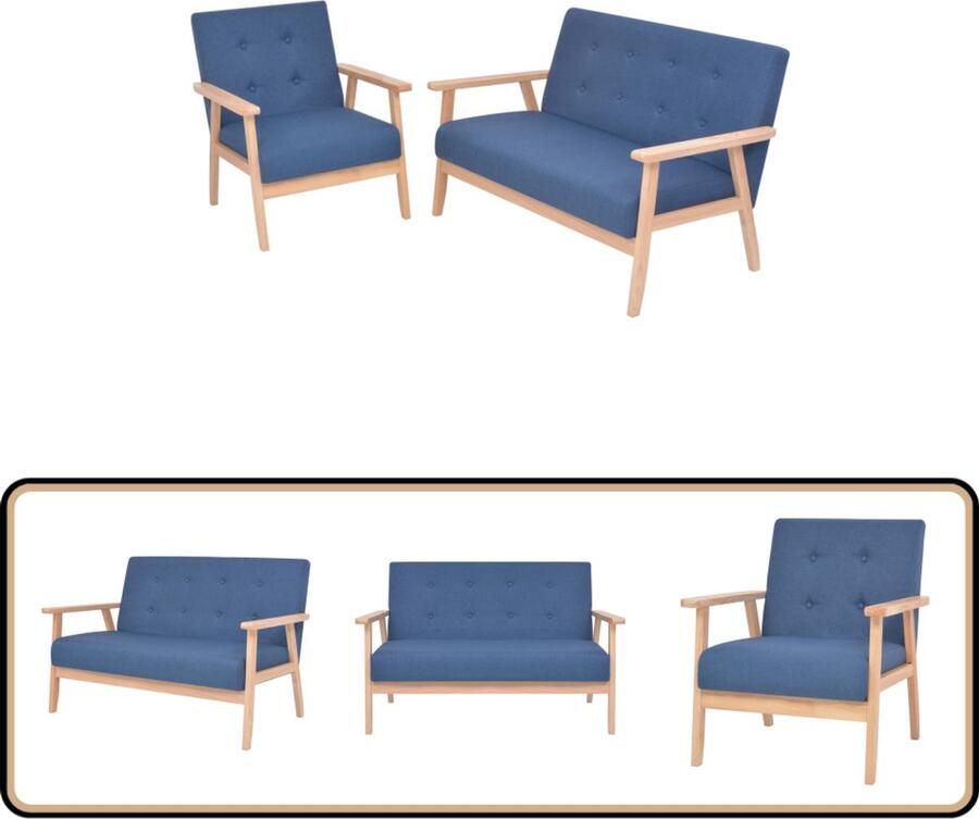 VidaXL Bankstel Stof Blauw 2-delig Compact Design Bankenset Blauwe Bank Fauteuils Woonkamer Meubilair Moderne Bank