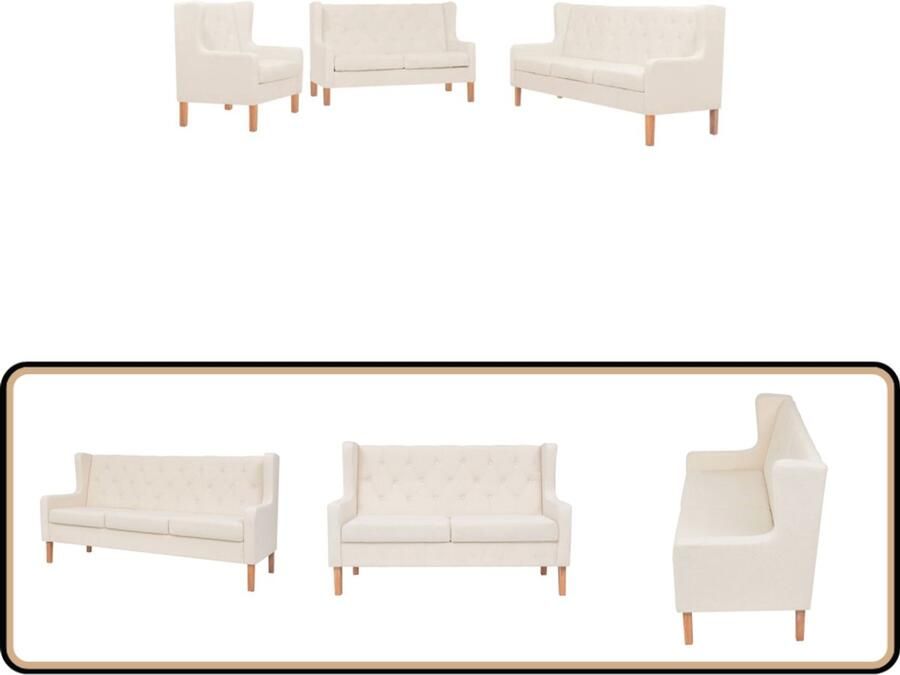 VidaXL Bankstel Stof Crèmewit 3-delig Bankstel Bankstellen Moderne Bank Moderne Banken
