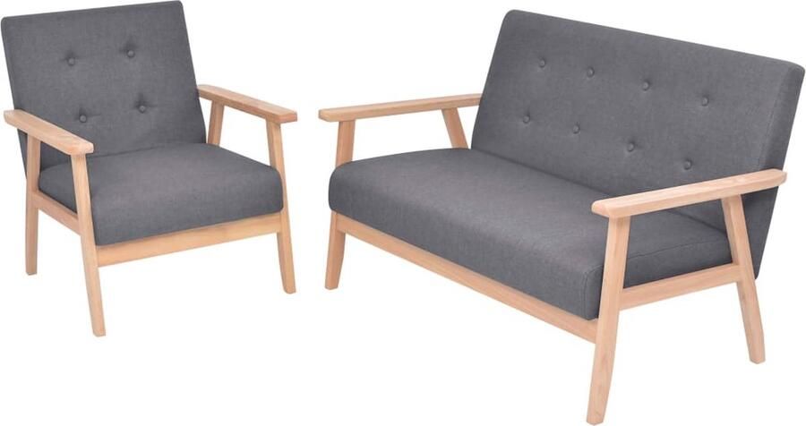 VidaXL Bankstel stof donkergrijs 2-delig Bankenset Donker Grijs Fauteuils 2 Persoons Bank Salon Meubilair Woonkamer Meubels Modern Interieur Scandinavisch Design - Foto 2