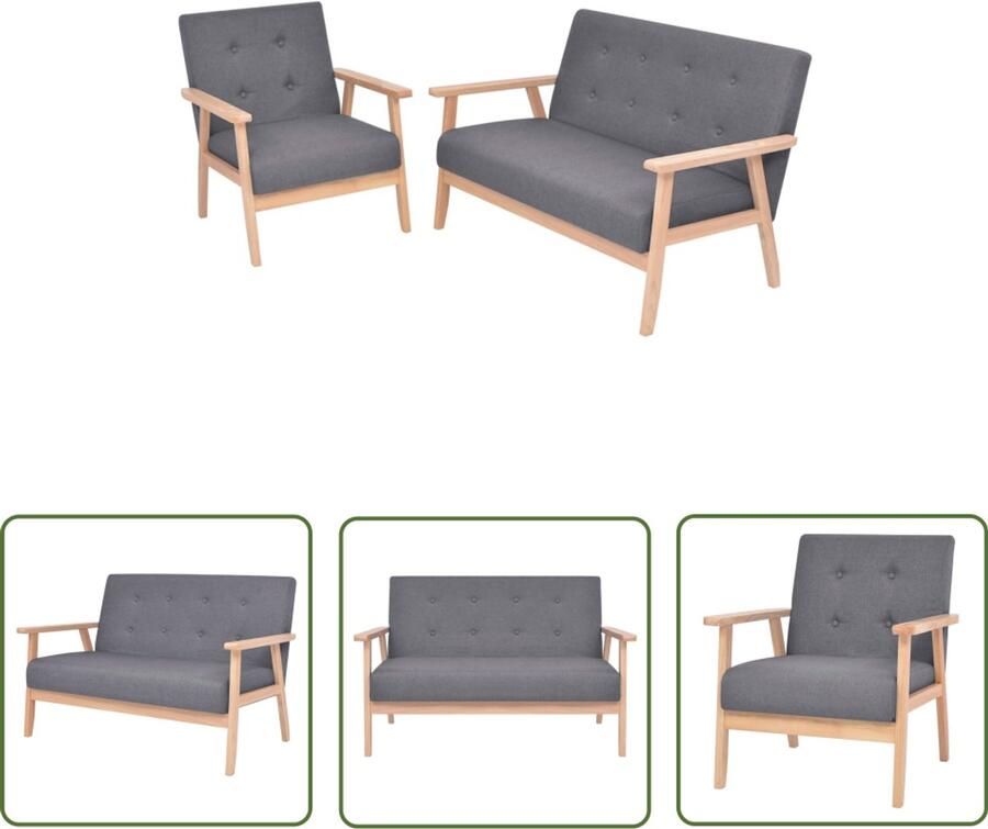 VidaXL Bankstel stof donkergrijs 2-delig Bankenset Donker Grijs Fauteuils 2 Persoons Bank Salon Meubilair Woonkamer Meubels Modern Interieur Scandinavisch Design